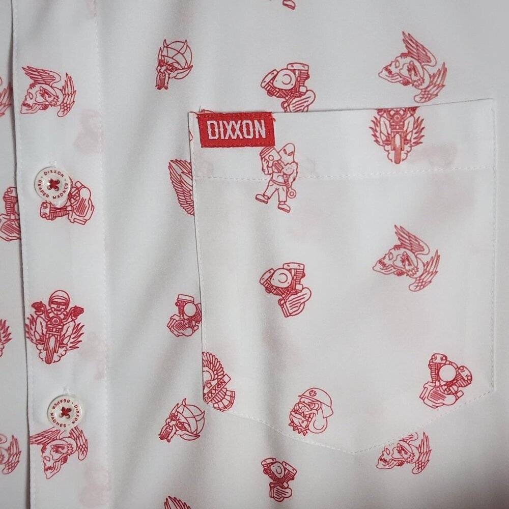 Dixxon Shirt Mens XL White Red Reaper Madness D-Lite Button Up Motorcycle Print - Picture 2 of 11